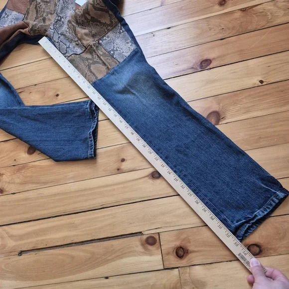 Frame Denim Blue Jeans with Leather and Snake Print Accents - Picture 15 of 16